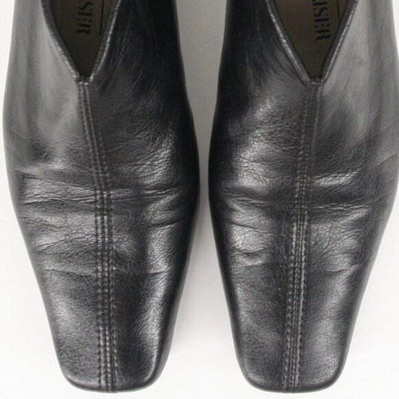 Peter Kaiser Black Leather Square Toe Slip On Block Heel Ankle Boot Sz 4.5 - Picture 4 of 15